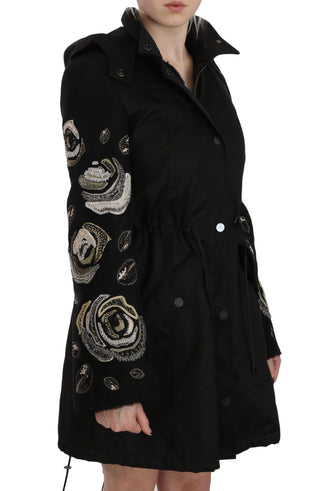 Elegant Black Beaded Parka Jacket For Women - Luxury for You