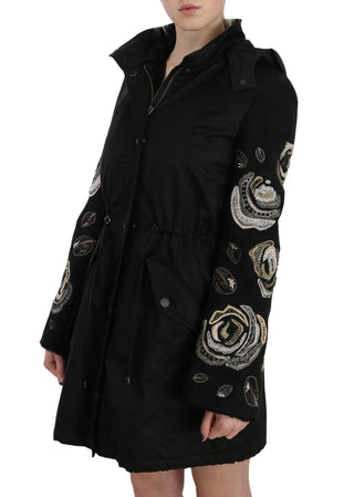 Elegant Black Beaded Parka Jacket For Women - Luxury for You