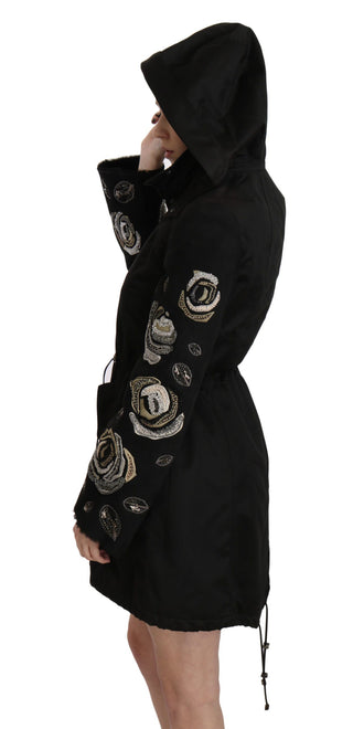 Elegant Black Beaded Parka Jacket For Women - Luxury for You