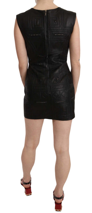 Studded Black Leather Mini Sheath Dress - Luxury for You