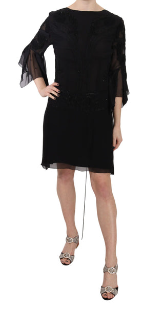 Elegant Black Sequined Silk Mini Dress - Luxury for You