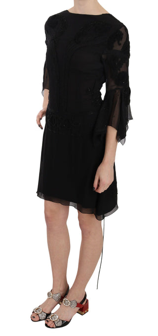 Elegant Black Sequined Silk Mini Dress - Luxury for You