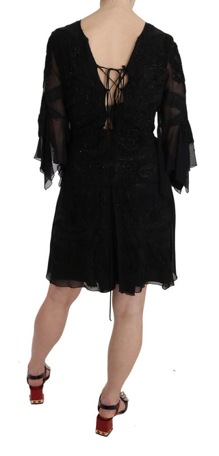 Elegant Black Sequined Silk Mini Dress - Luxury for You