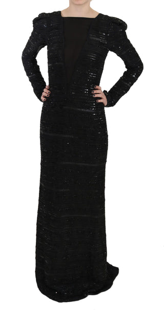 Black Silk Sheath Maxi Dress With Sequins - Luxury for You