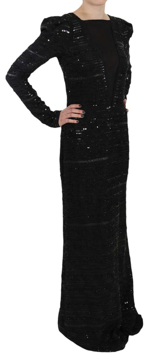 Black Silk Sheath Maxi Dress With Sequins - Luxury for You