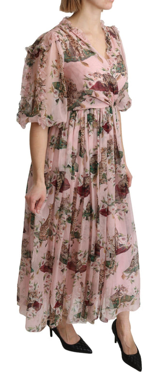 Elegant Pink Bengal Cat Print A-line Maxi Dress - Luxury for You