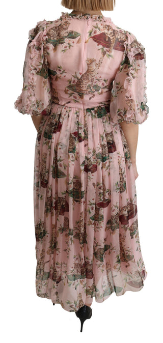 Elegant Pink Bengal Cat Print A-line Maxi Dress - Luxury for You