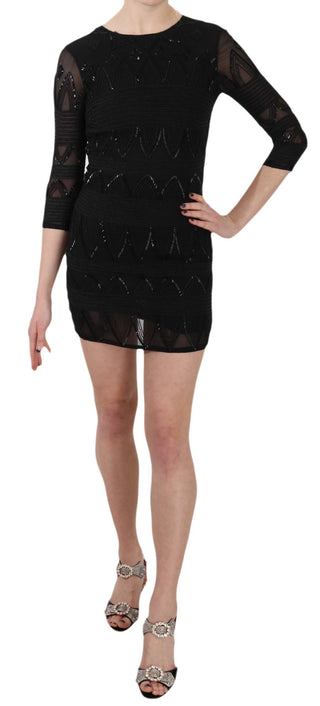 Elegant Black Silk Mini Dress With Sequins - Luxury for You