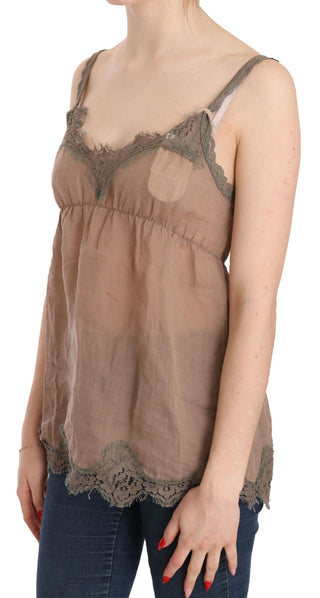 Elegant Lace Brown Linen Blouse - Luxury for You