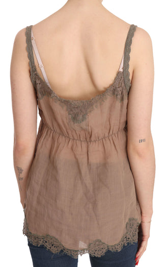 Elegant Lace Brown Linen Blouse - Luxury for You