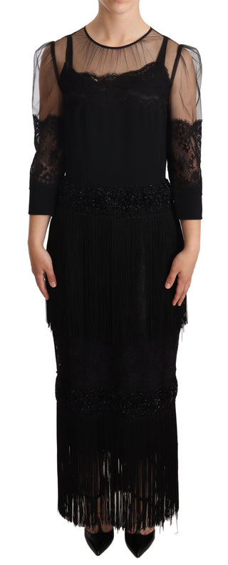 Elegant Lace Midi Dress In Black - Luxury for You