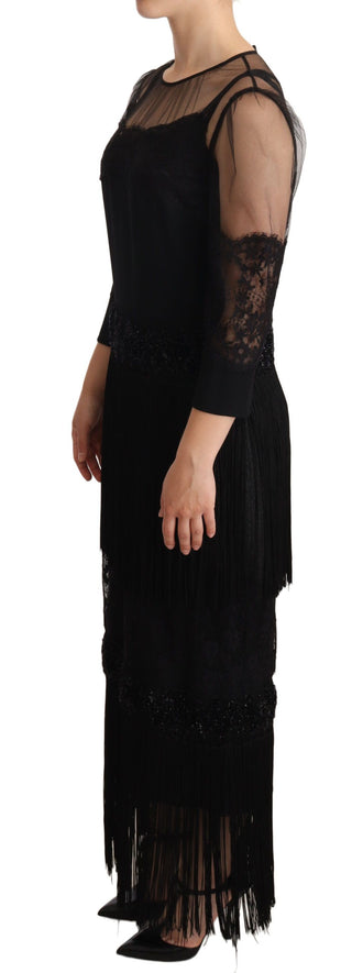 Elegant Lace Midi Dress In Black - Luxury for You