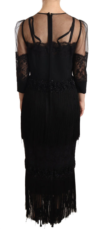 Elegant Lace Midi Dress In Black - Luxury for You