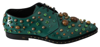 Emerald Leather Dress Shoes With Crystal Accents - Luxury for You