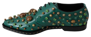 Emerald Leather Dress Shoes With Crystal Accents - Luxury for You