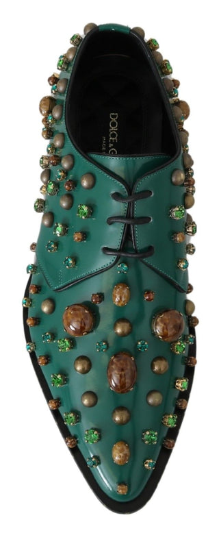 Emerald Leather Dress Shoes With Crystal Accents - Luxury for You