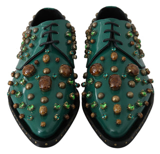 Emerald Leather Dress Shoes With Crystal Accents - Luxury for You