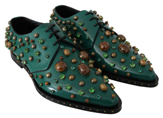 Emerald Leather Dress Shoes With Crystal Accents - Luxury for You