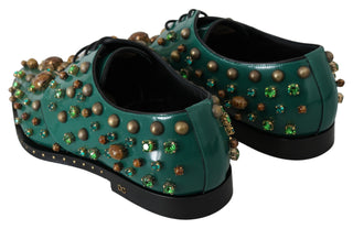 Emerald Leather Dress Shoes With Crystal Accents - Luxury for You