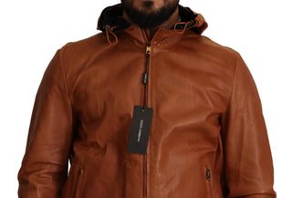 Elegant Brown Leather Bomber Jacket - Luxury for You