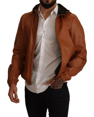 Elegant Brown Leather Bomber Jacket - Luxury for You