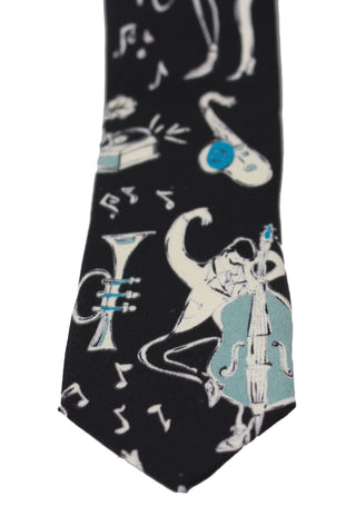 Elegant Black Music Pattern Silk Neck Tie