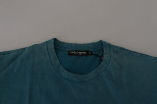 Elegant Crew Neck Cotton Tee In Blue