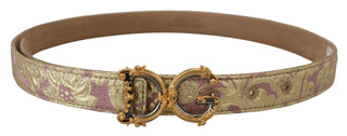 Pink Jaquard Dg Logo Gold Metal Buckle Belt