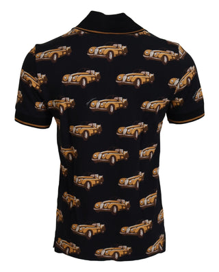 Elegant Car Print Polo T-shirt In Black