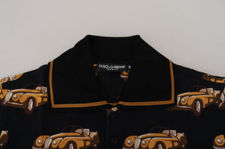 Elegant Car Print Polo T-shirt In Black