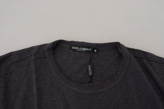 Elegant Gray Motive Crew Neck T-shirt