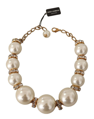 Elegant Faux Pearl Charm Necklace With Crystal Accents