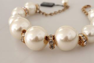 Elegant Faux Pearl Charm Necklace With Crystal Accents