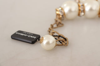 Elegant Faux Pearl Charm Necklace With Crystal Accents