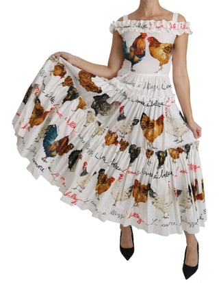 Elegant White Rooster Print Sheath Midi Dress - Luxury for You