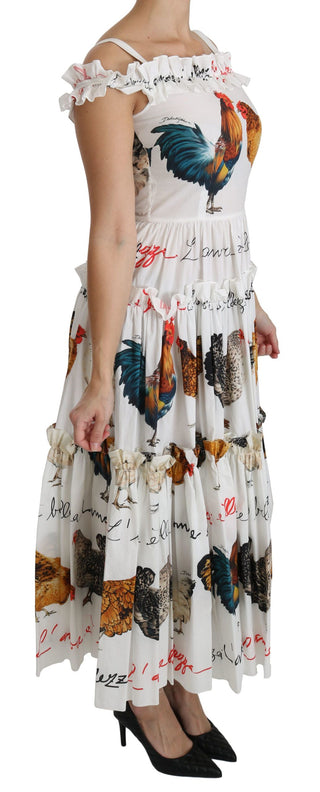 Elegant White Rooster Print Sheath Midi Dress - Luxury for You