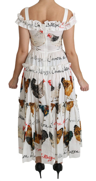 Elegant White Rooster Print Sheath Midi Dress - Luxury for You