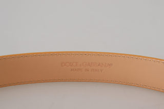 Beige Exotic Leather Gold Metal Buckle Belt