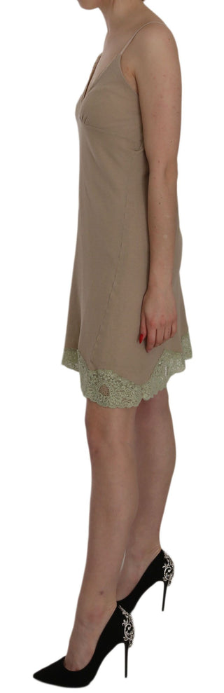 Elegant Beige Lace Spaghetti Strap Mini Dress - Luxury for You