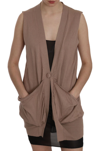 Chic Sleeveless Cotton Cardigan Vest - Elegant Brown - Luxury for You