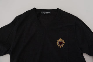 V-neck Cashmere Sweater With Heart Embroidery