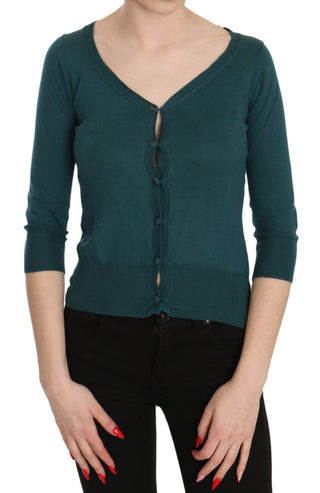 Chic Blue Green Cotton Cardigan Top - Luxury for You