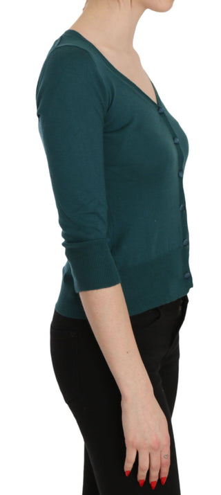 Chic Blue Green Cotton Cardigan Top - Luxury for You