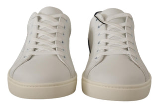 Elegant White And Blue Low-top Leather Sneakers