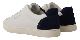 Elegant White And Blue Low-top Leather Sneakers