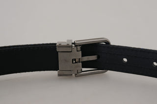 Elegant Blue Jacquard Leather Belt