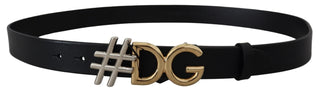 Black Leather Metal #dg Logo Buckle Belt