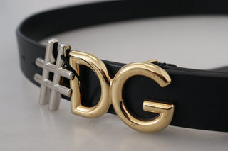 Black Leather Metal #dg Logo Buckle Belt