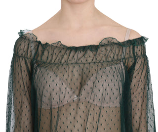 Elegant Green Mesh Long Sleeve Top - Luxury for You