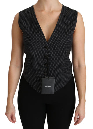 Chic Black Dotted Wool Blend Sleeveless Vest - Luxury for You